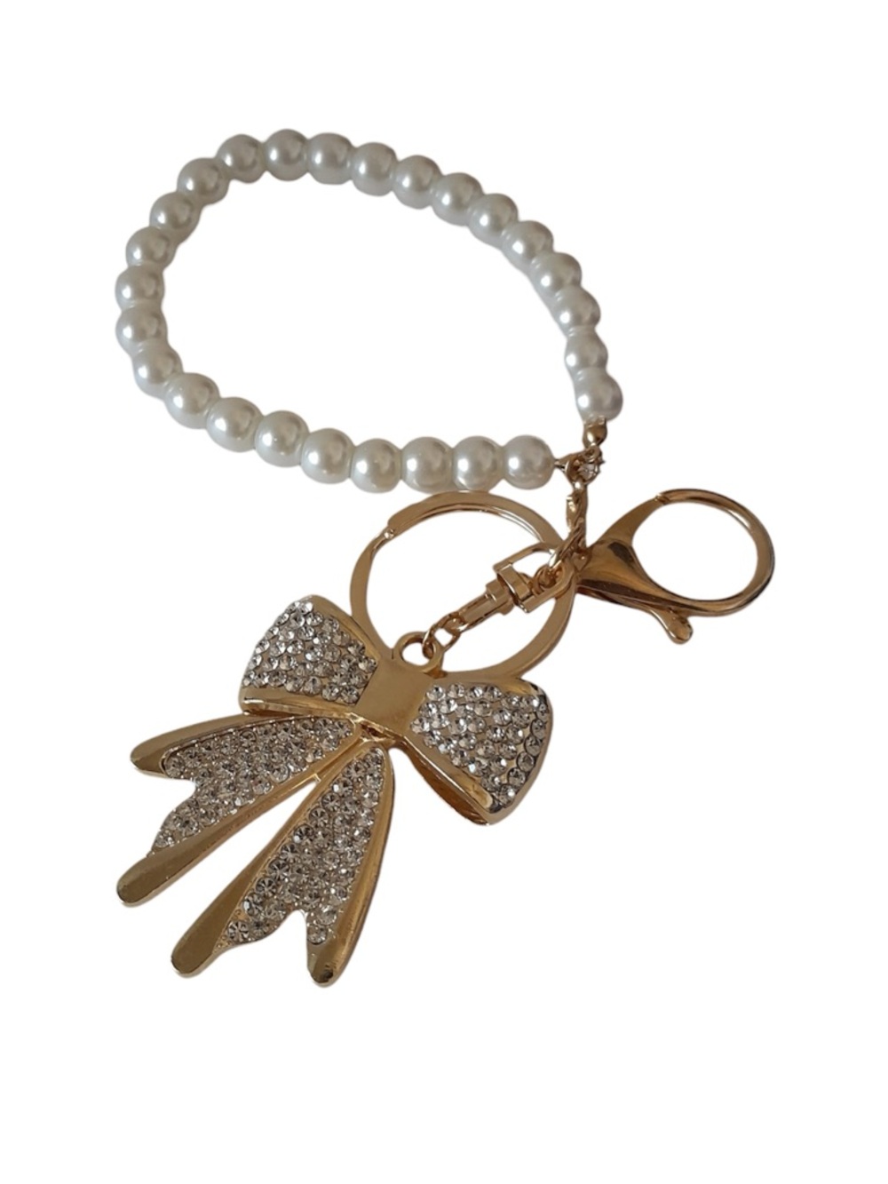 2pcs Bow Keychain with Imitation Pearl Chain Sparkling Rhinestones - Picture 7 of 7